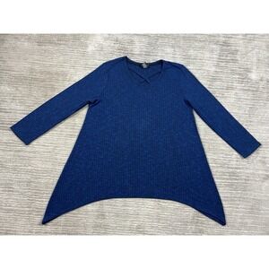 New Directions Top Womens Large Blue Long Sleeve V-Neck Rayon Blend Casual